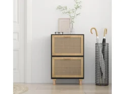 Zapatero madera contrachapada negro ratán natural 52x25x80 cm ES743720