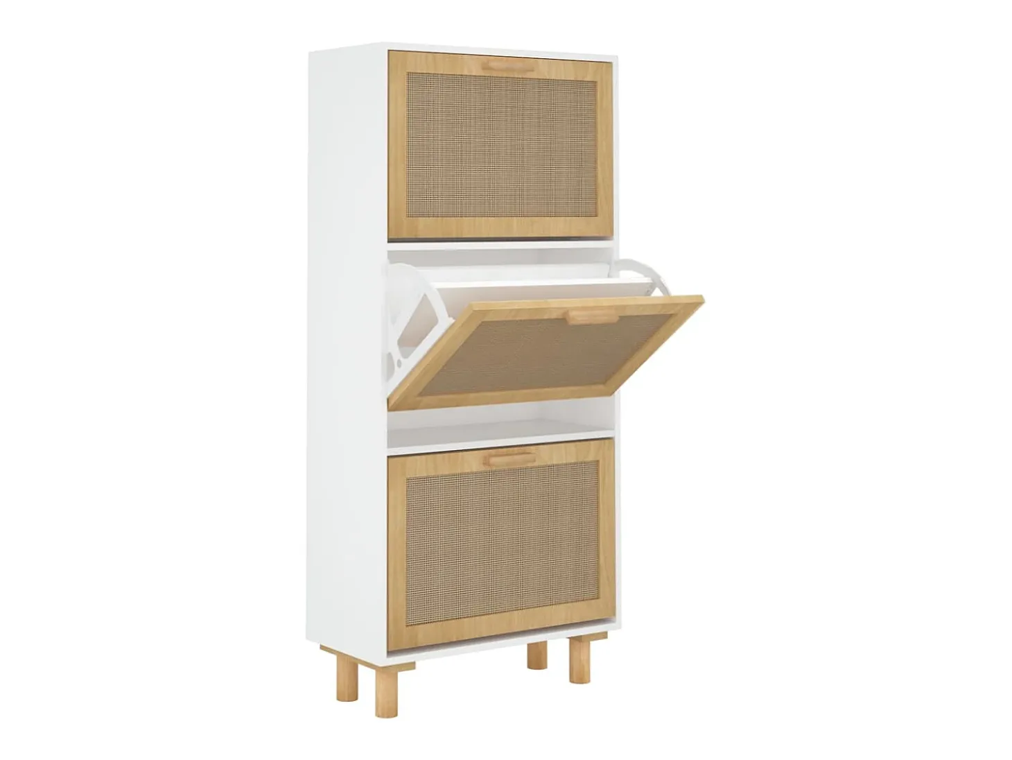 Zapatero madera contrachapada blanco ratán natural 52x25x115 cm ES983371