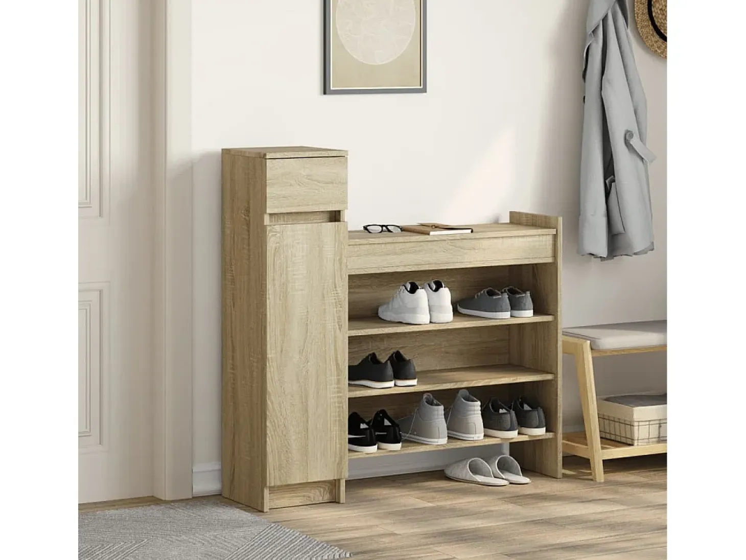 Zapatero madera de ingeniería roble Sonoma 100,5x28x100 cm ES539269
