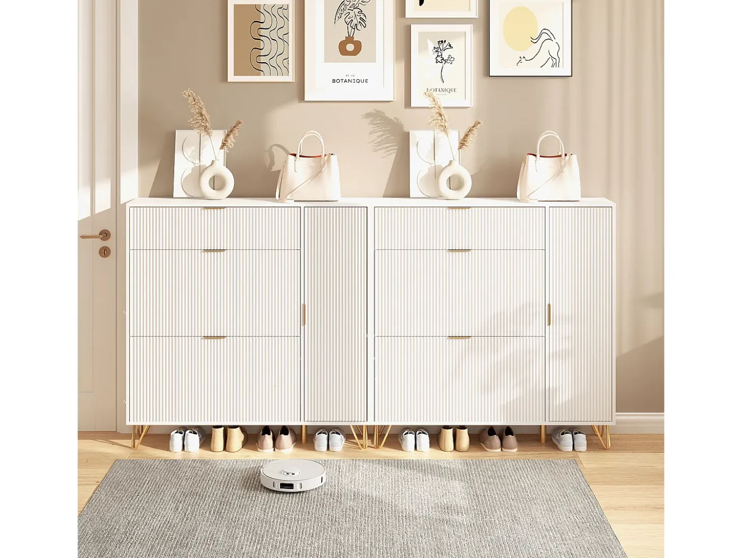 Zapatero moderno blanco con almacenamiento ajustable y diseño antideslizante: estilo lujoso y ligero.
