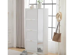 Zapatero moderno con 4 cajones abatibles - 80 x 24 x 147 cm - Tablero de partículas - Blanco