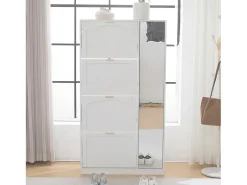 Zapatero moderno con 4 cajones abatibles - 80 x 24 x 147 cm - Tablero de partículas - Blanco