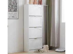 Zapatero moderno con 4 cajones abatibles - 80 x 24 x 147 cm - Tablero de partículas - Blanco