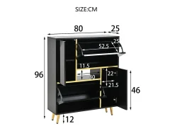 Zapatero moderno con puerta de alto brillo y LED multicolor, negro (80x25x96 cm)