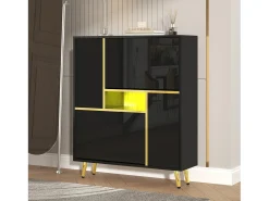 Zapatero moderno con puerta de alto brillo y LED multicolor, negro (80x25x96 cm)
