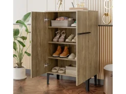 Zapatero moderno para la entrada - 60 x 34,5 x 95 cm - con 2 puertas + estantes regulables - aglomerado - natural