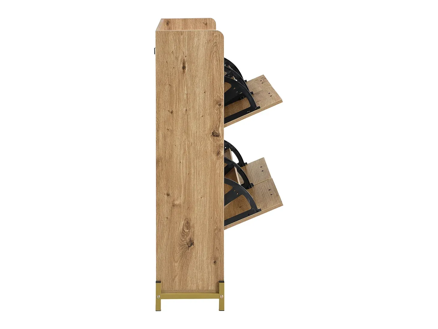 Zapatero natural - Zapatero con 4 puertas de madera y 2 divisiones abiertas - para recibidores y pasillos