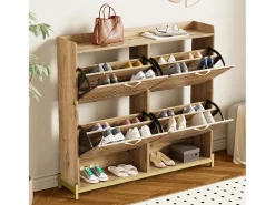 Zapatero natural - Zapatero con 4 puertas de madera y 2 divisiones abiertas - para recibidores y pasillos