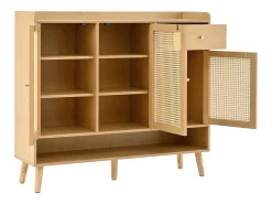 Zapatero natural con 3 puertas de ratán y 1 cajón, tirador de metal 120x35x106cm
