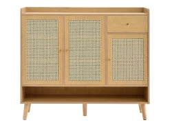 Zapatero natural con 3 puertas de ratán y 1 cajón, tirador de metal 120x35x106cm