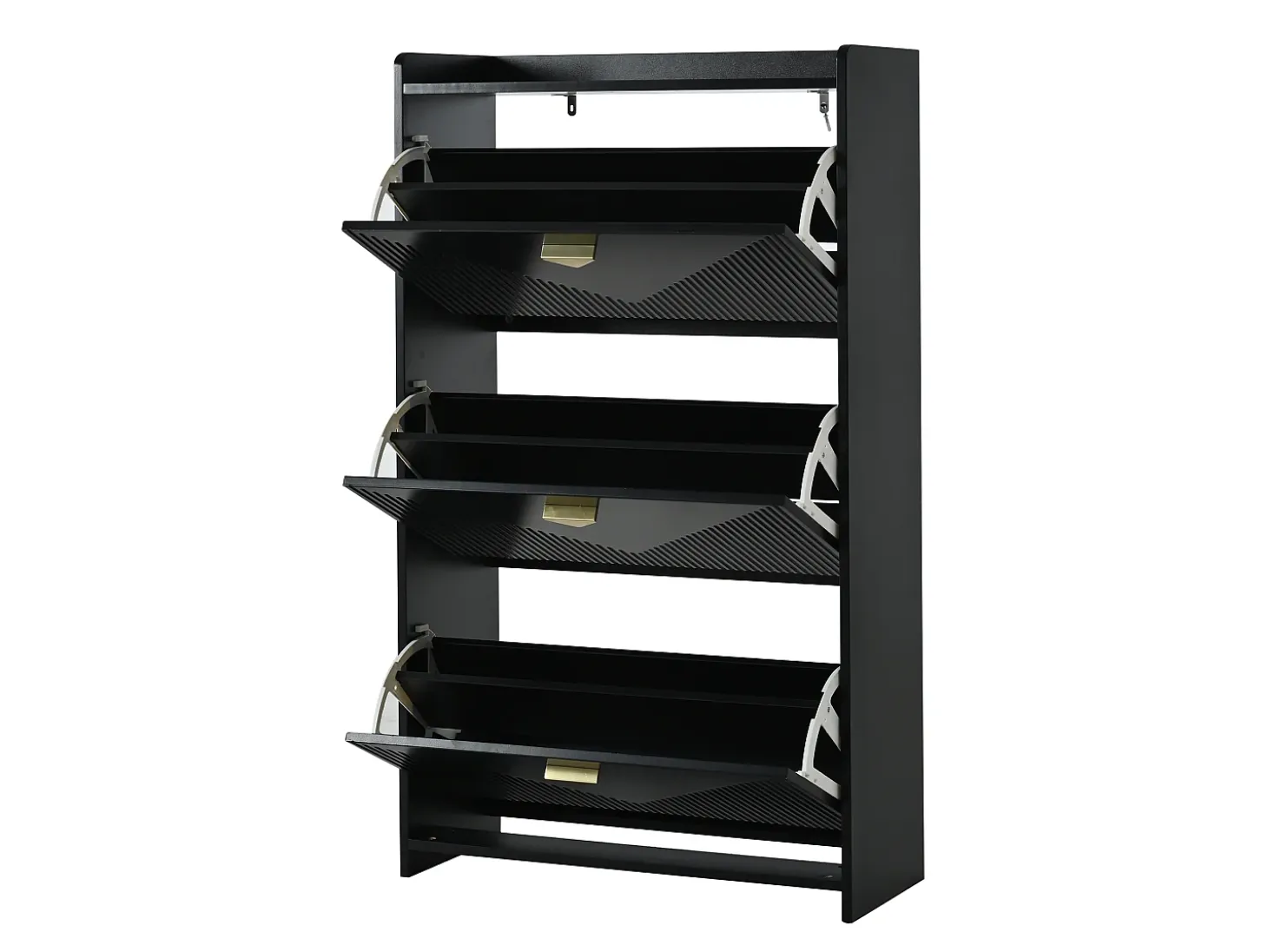 Zapatero negro con 3 puertas abatibles y 6 compartimentos