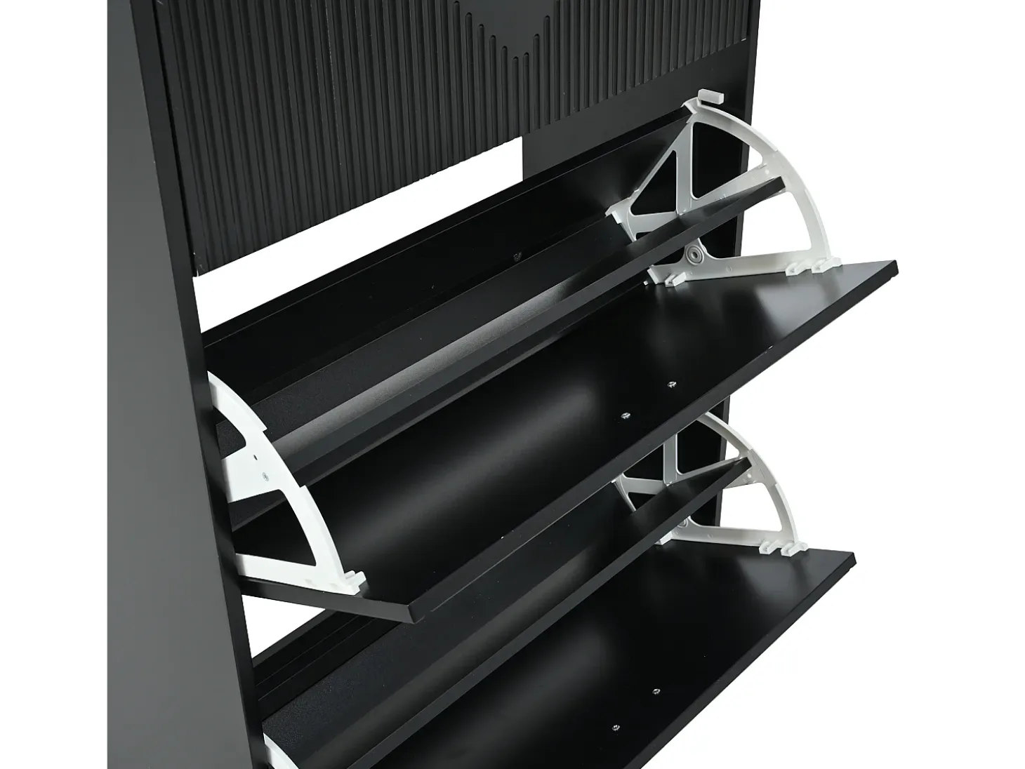 Zapatero negro con 3 puertas abatibles y 6 compartimentos