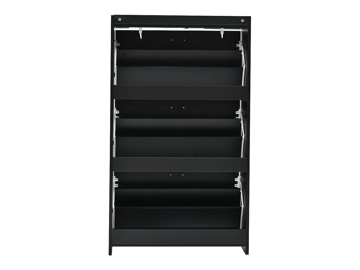 Zapatero negro con 3 puertas abatibles y 6 compartimentos