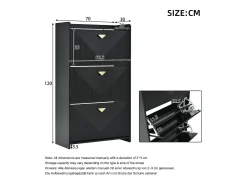 Zapatero negro con 3 puertas abatibles y 6 compartimentos