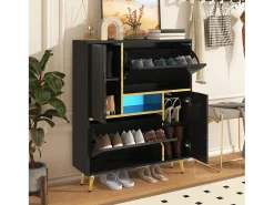 Zapatero negro con iluminación LED de 16 colores y patas doradas - para salas de estar y recibidores