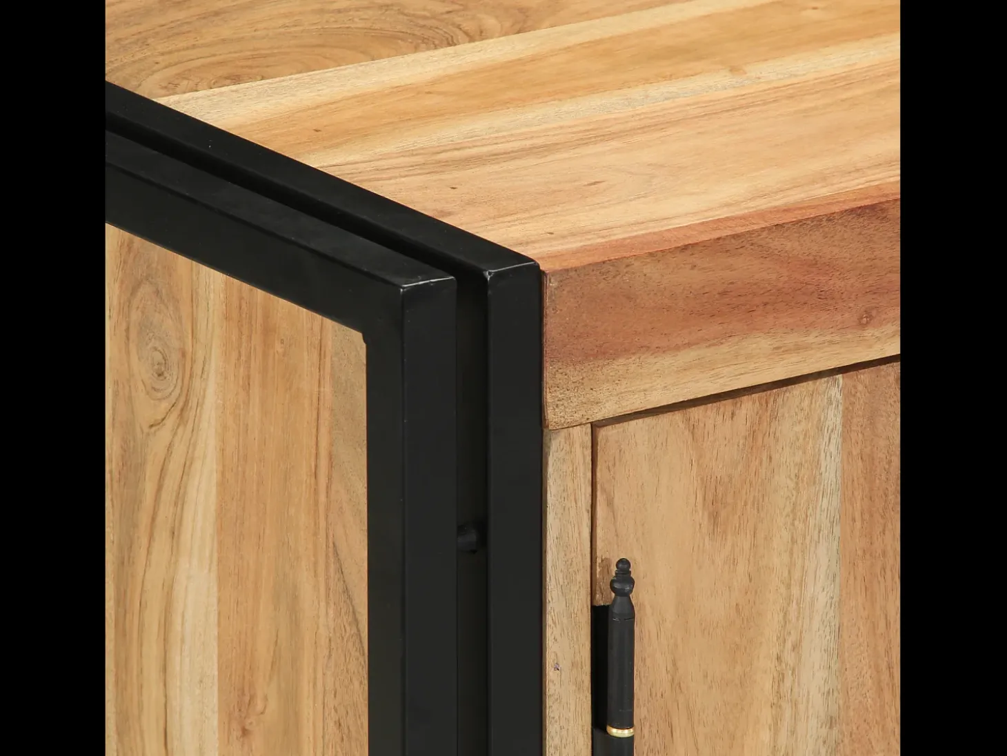 Zapatero negro 30x30x40 cm en madera maciza de acacia y acero