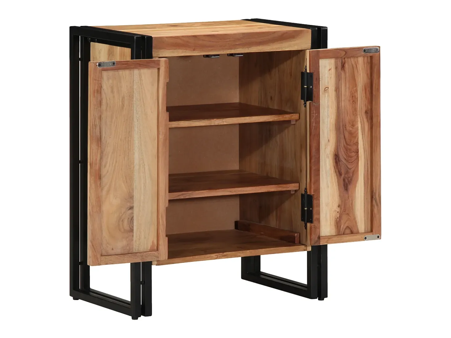 Zapatero negro 30x30x40 cm en madera maciza de acacia y acero