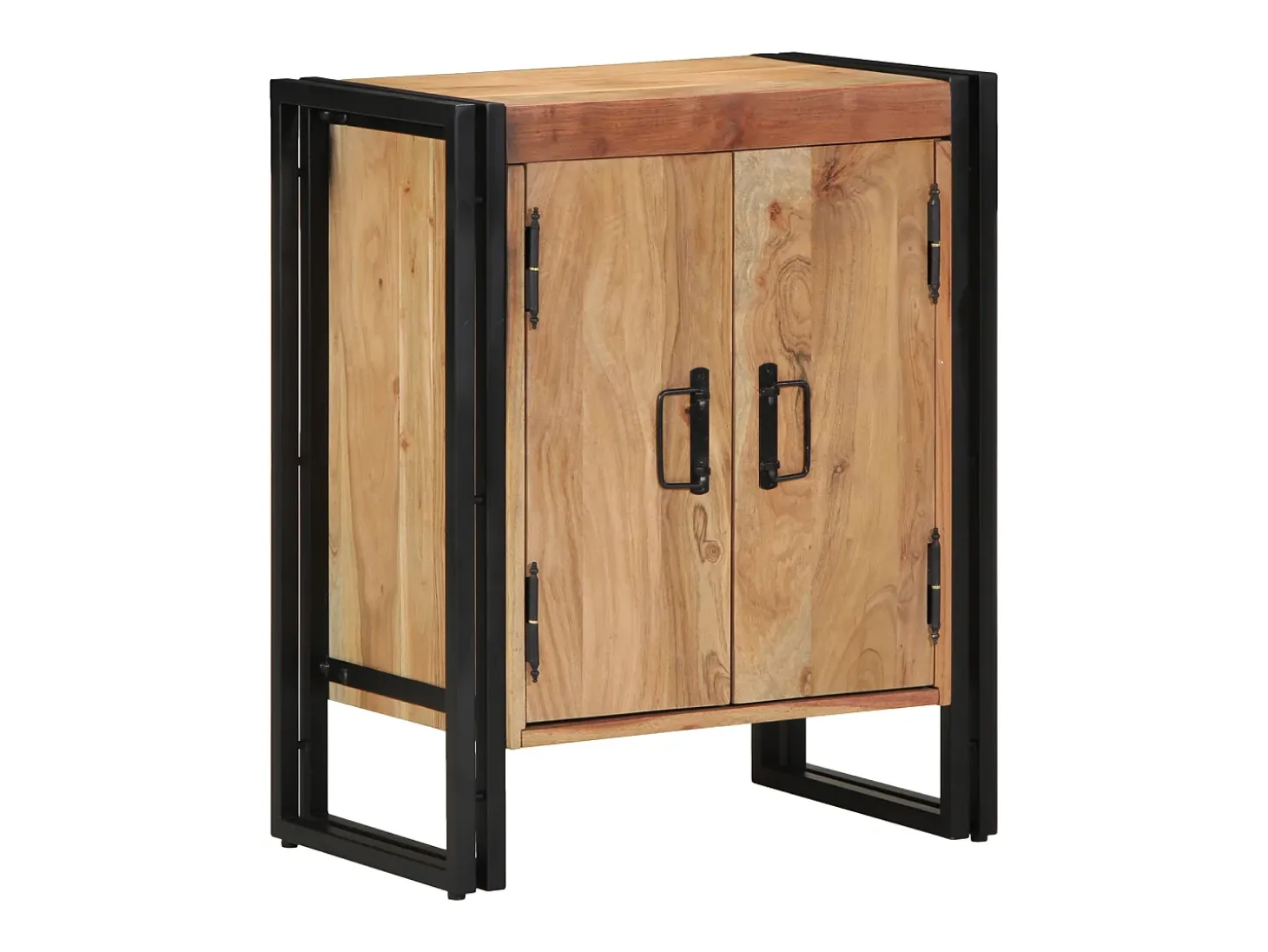 Zapatero negro 30x30x40 cm en madera maciza de acacia y acero