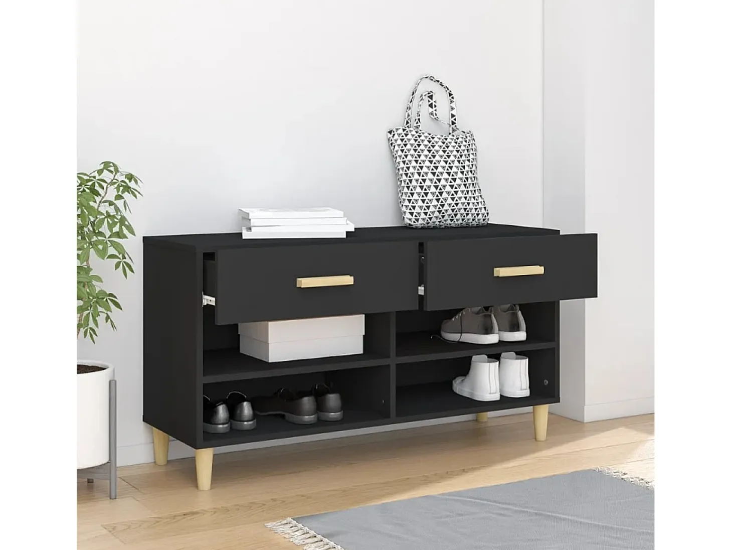 Zapatero negro 102x35x55 cm Madera contrachapada