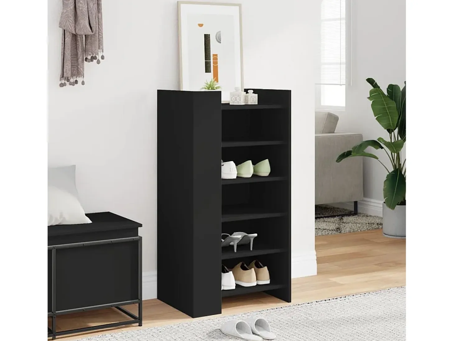Zapatero negro 52x37,5x100 cm madera contrachapada