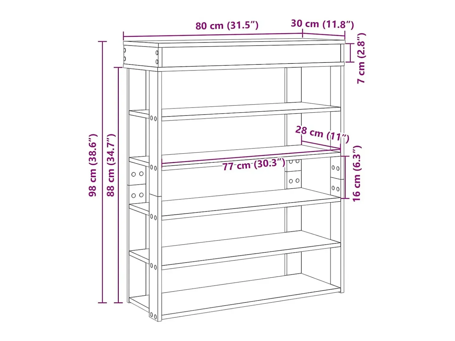 Zapatero negro 80x30x98 cm madera de ingeniería