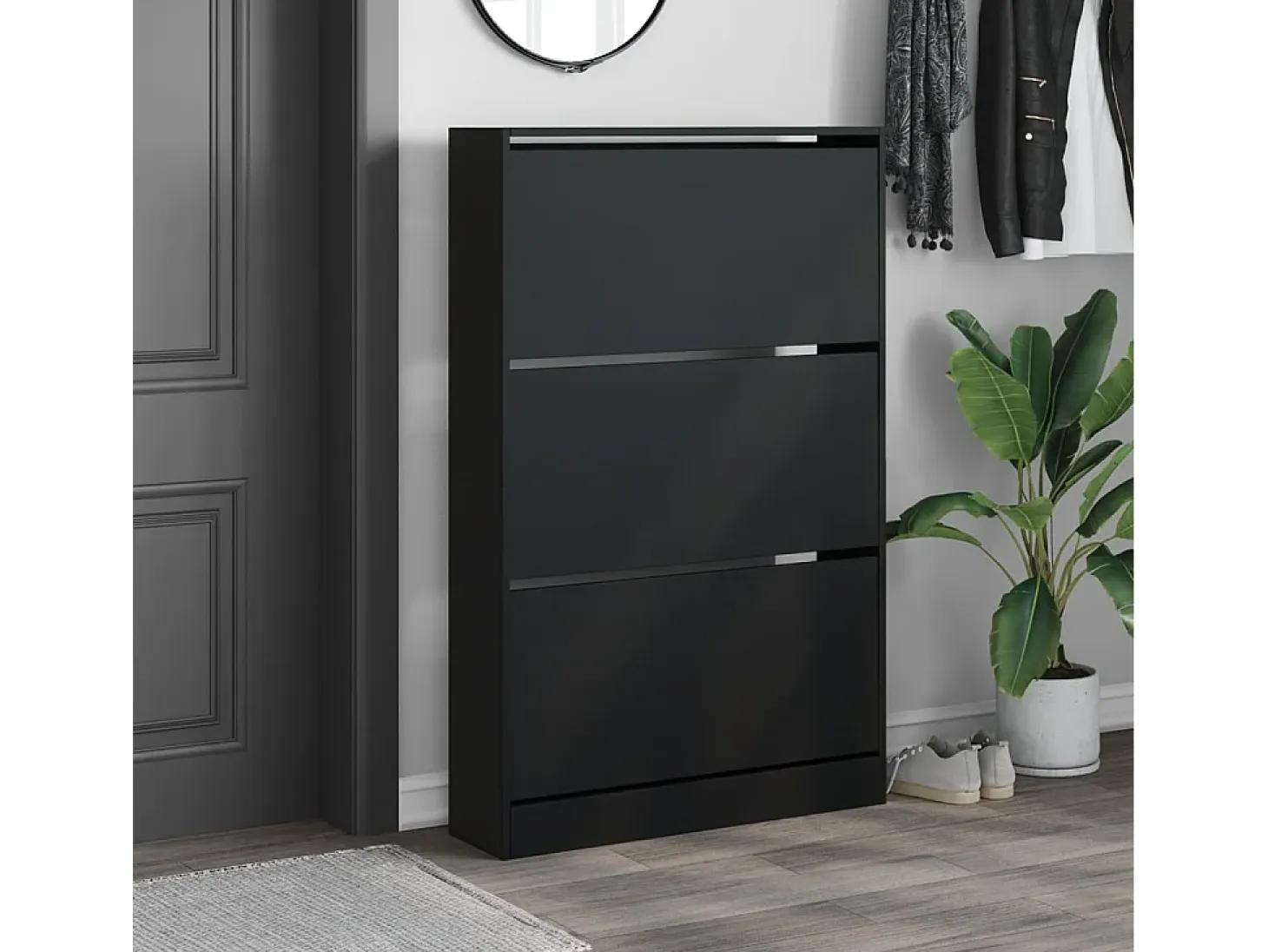 Zapatero negro 80x21x125,5 cm madera contrachapada