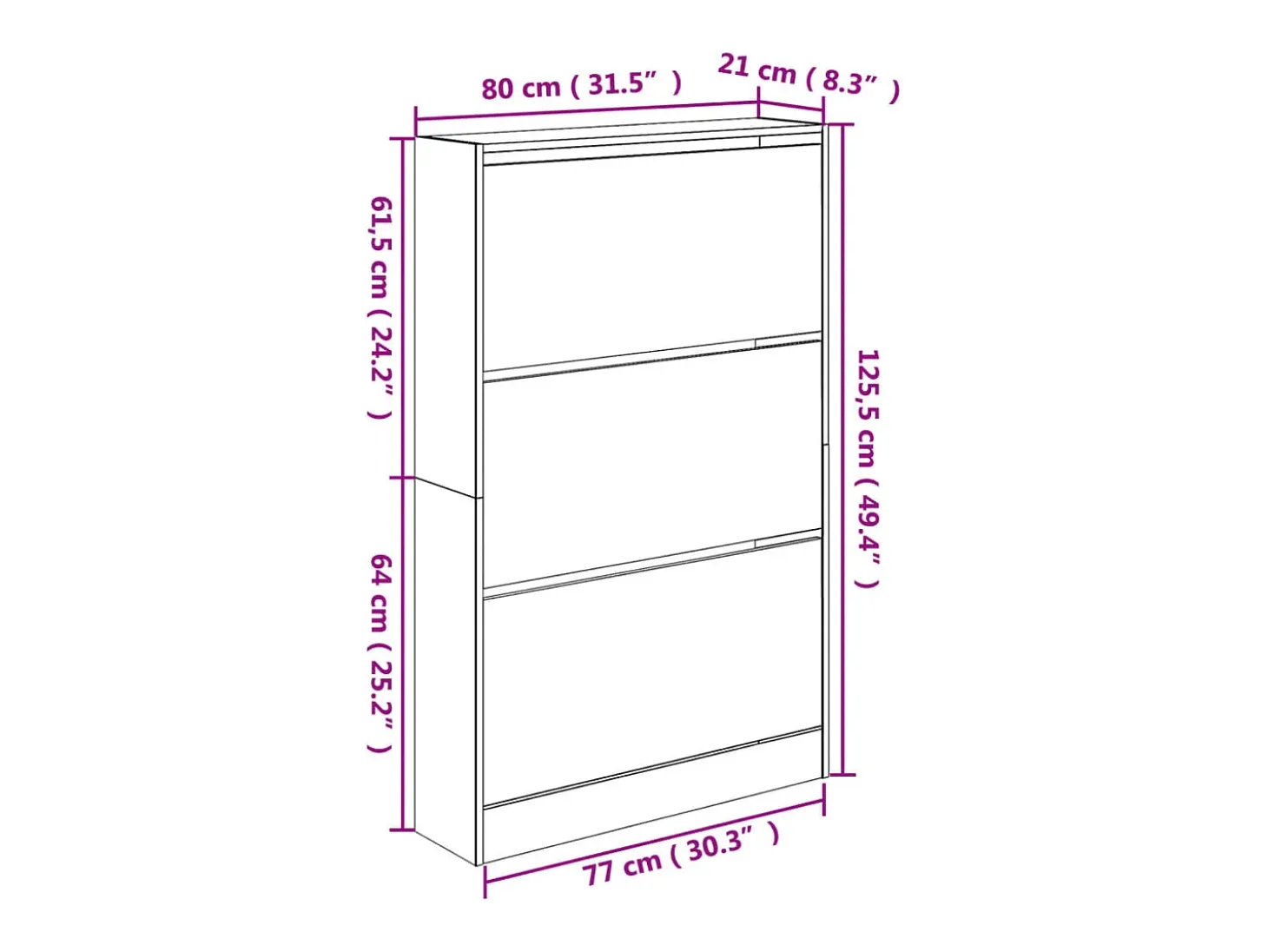 Zapatero negro 80x21x125,5 cm madera contrachapada