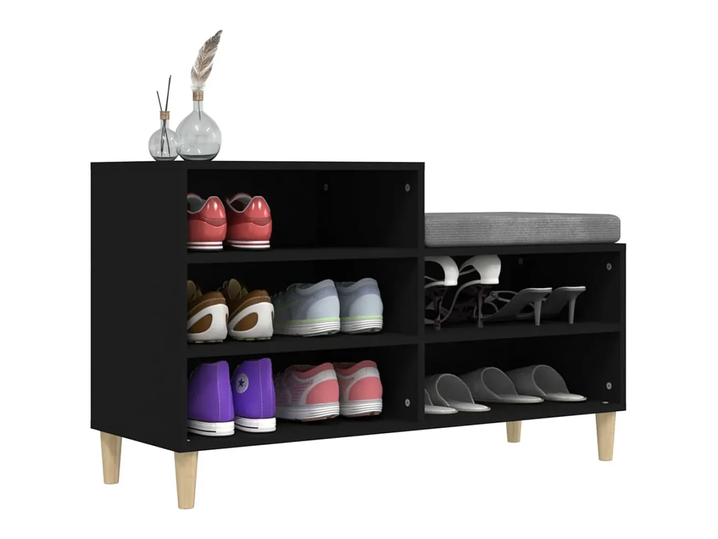 Zapatero negro 102x36x60 cm Madera contrachapada