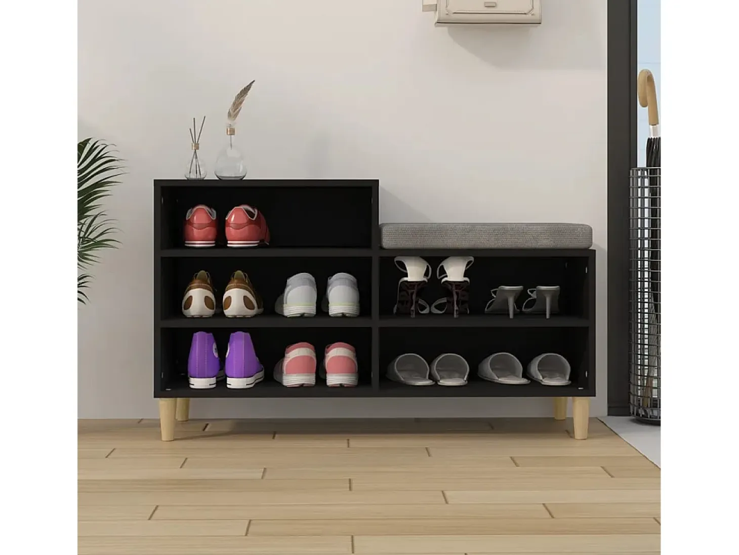 Zapatero negro 102x36x60 cm Madera contrachapada