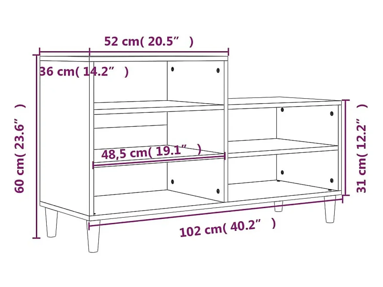 Zapatero negro 102x36x60 cm Madera contrachapada