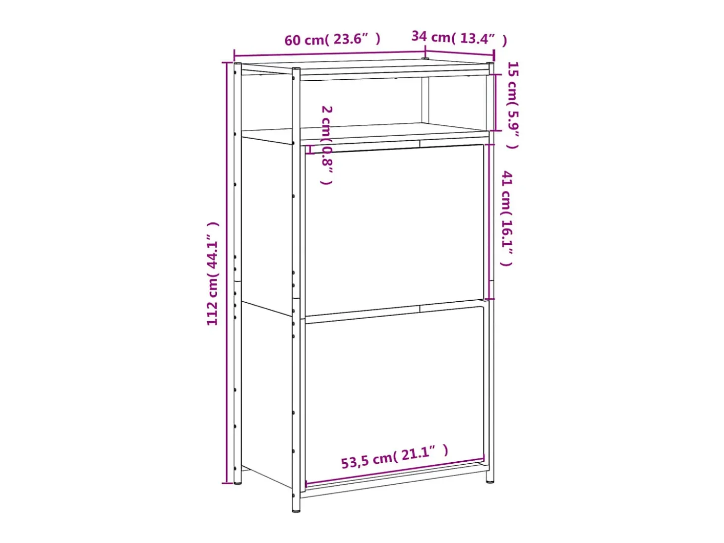 Zapatero negro 60x34x112 cm madera contrachapada