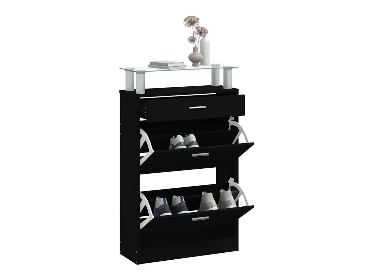 Zapatero negro 63x24x104 cm Madera contrachapada