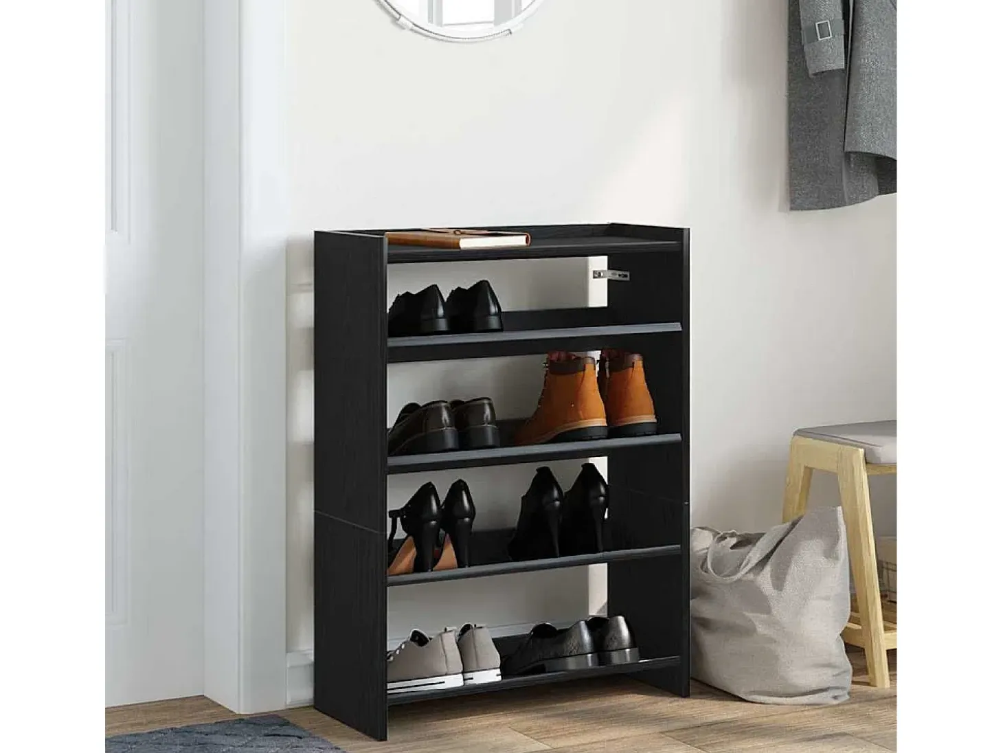 Zapatero negro 60x25x81 cm madera contrachapada