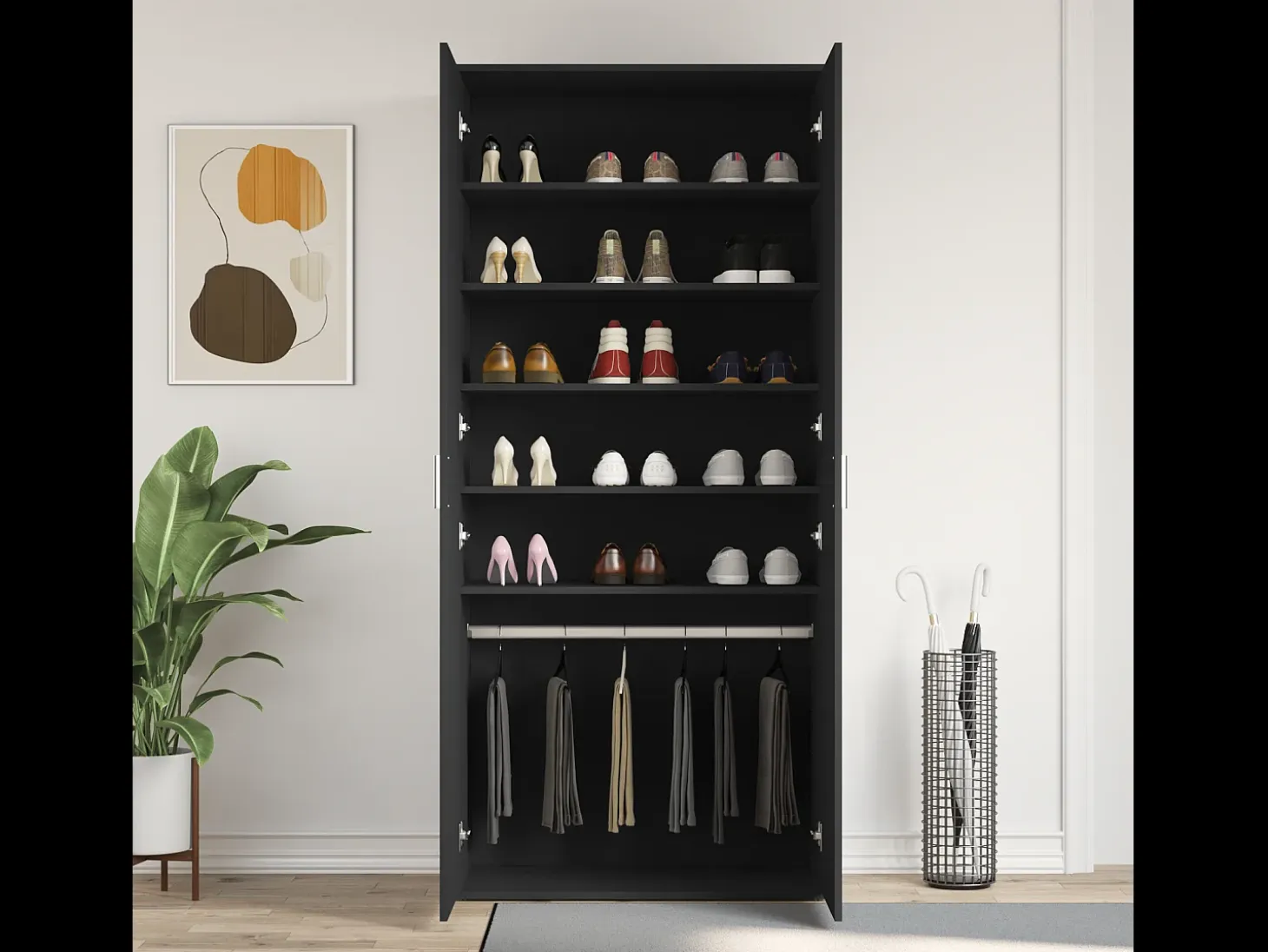 Zapatero negro 80x39x180 cm Madera contrachapada