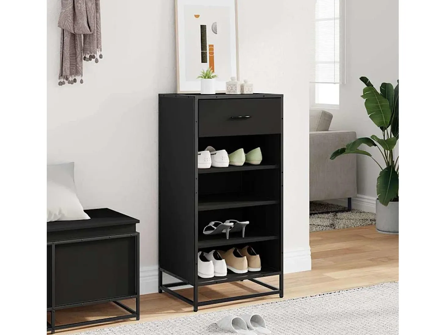 Zapatero negro 48x38x97,5 cm madera de ingeniería
