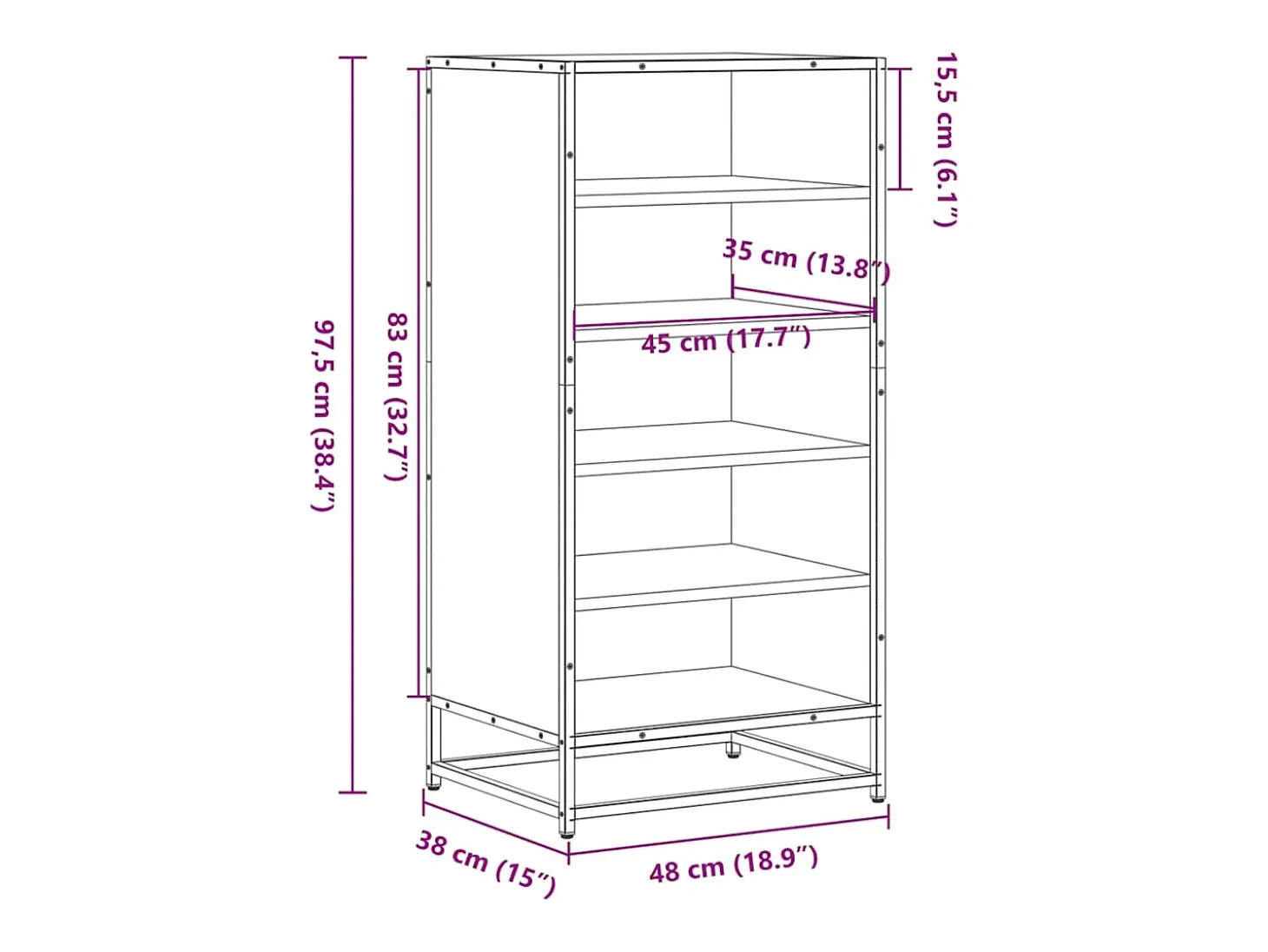 Zapatero roble ahumado 48x38x97,5 cm madera de ingeniería