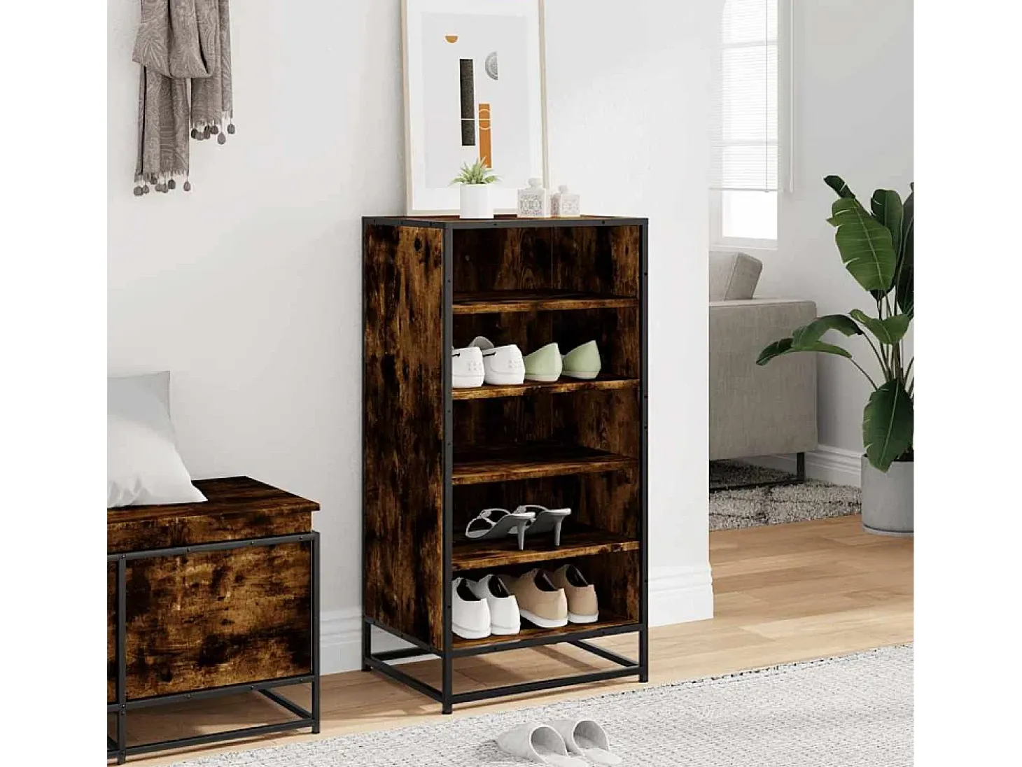 Zapatero roble ahumado 48x38x97,5 cm madera de ingeniería