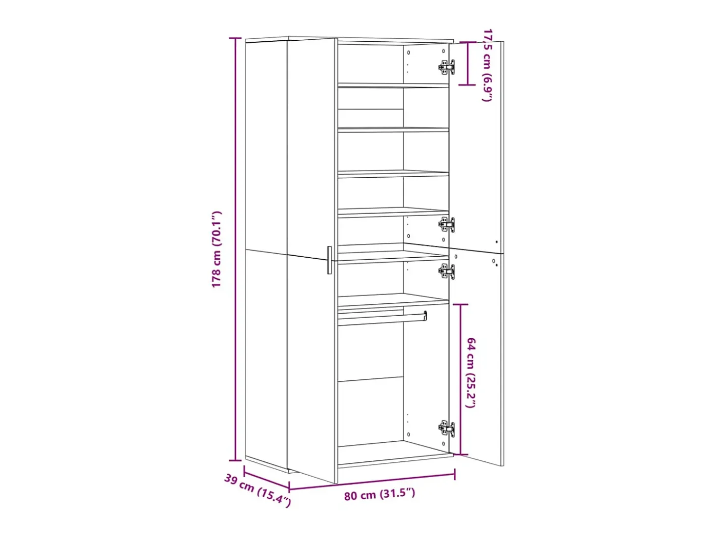Zapatero roble ahumado 80x39x178 cm madera de ingeniería