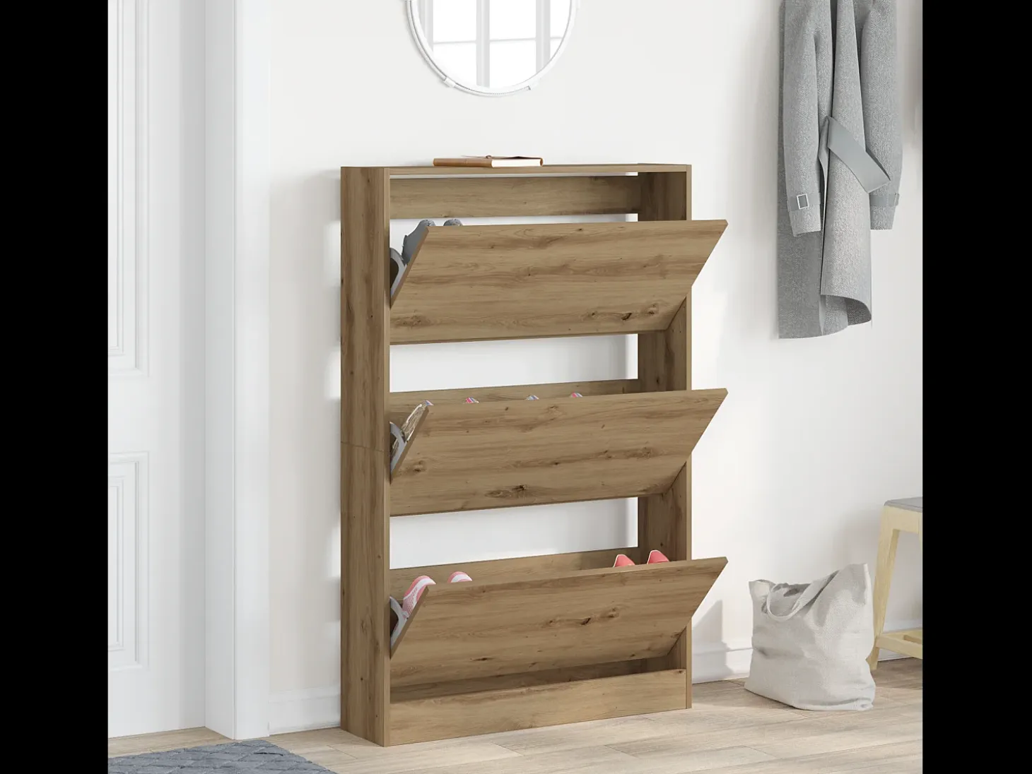 Zapatero Roble artesano 80x21x125,5 cm Madera de ingeniería