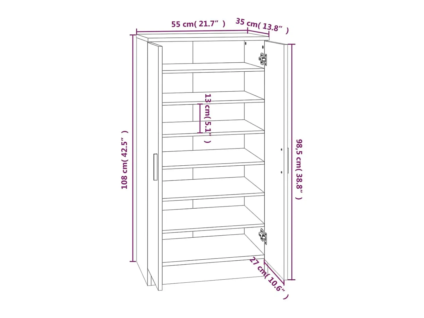 Zapatero Roble marrón 55x35x108cm Madera de ingeniería