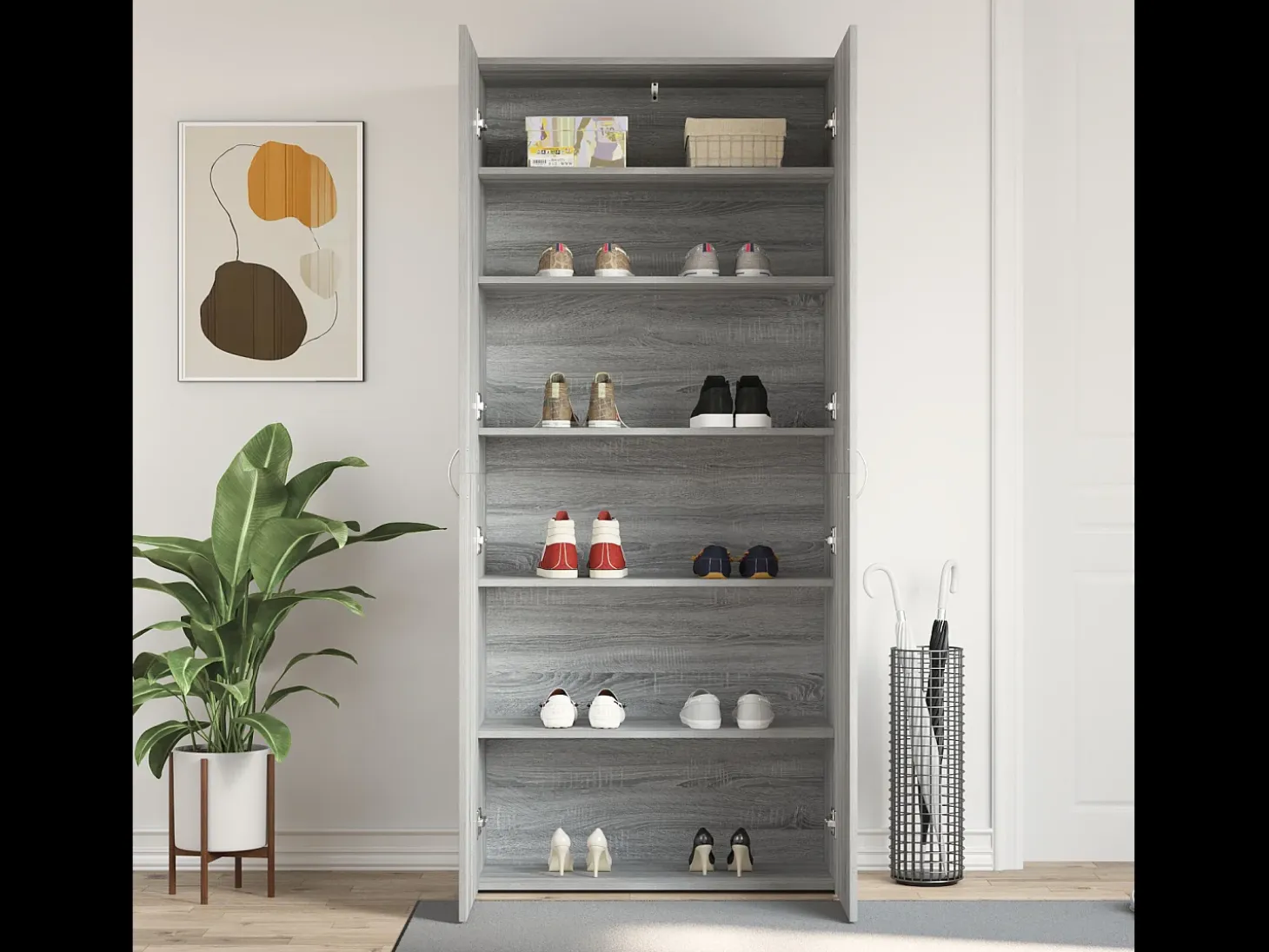 Zapatero Sonoma Gris 80x35,5x180 cm Madera de Ingeniería