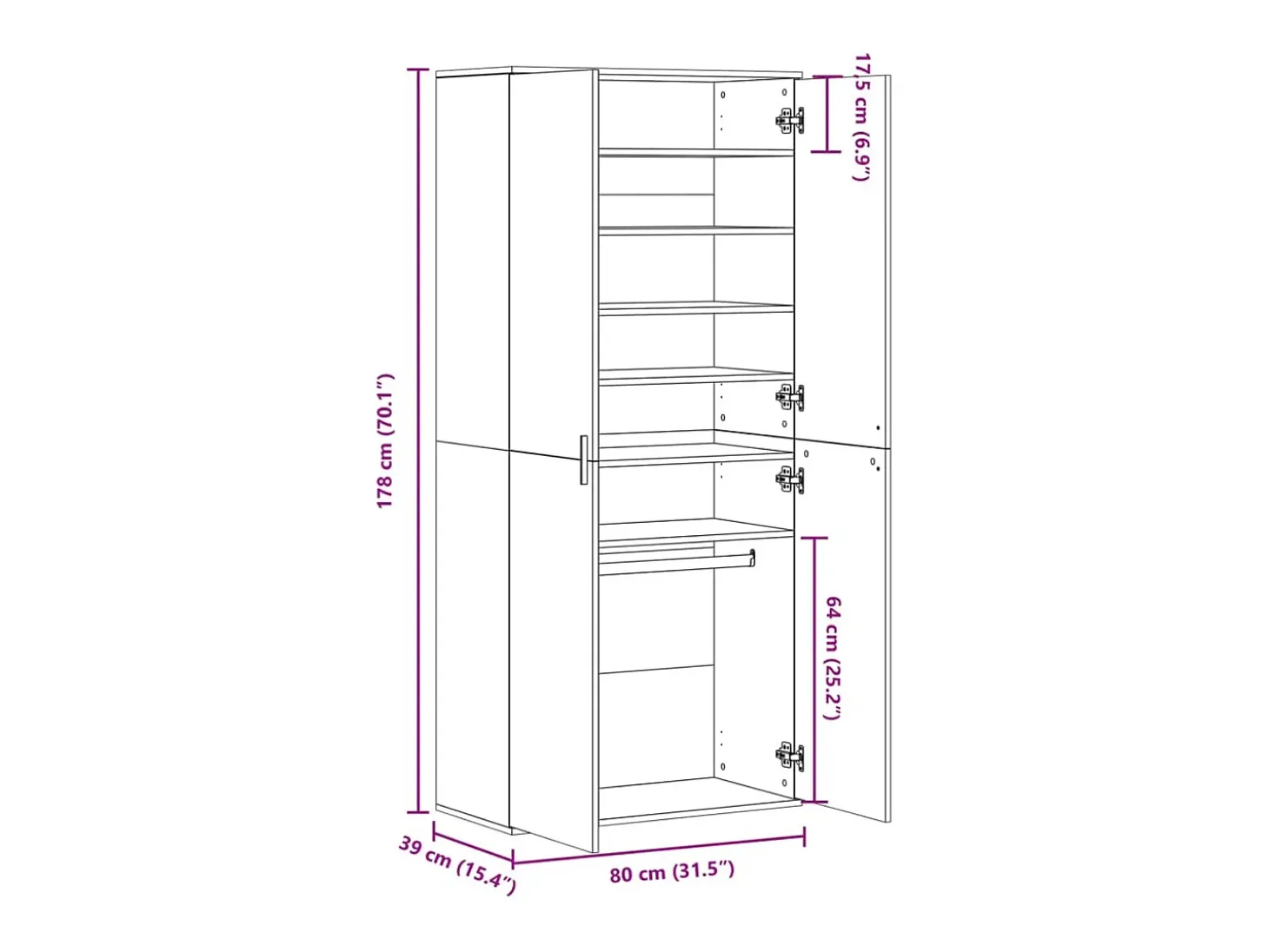 Zapatero Sonoma gris 80x39x178 cm madera de ingeniería