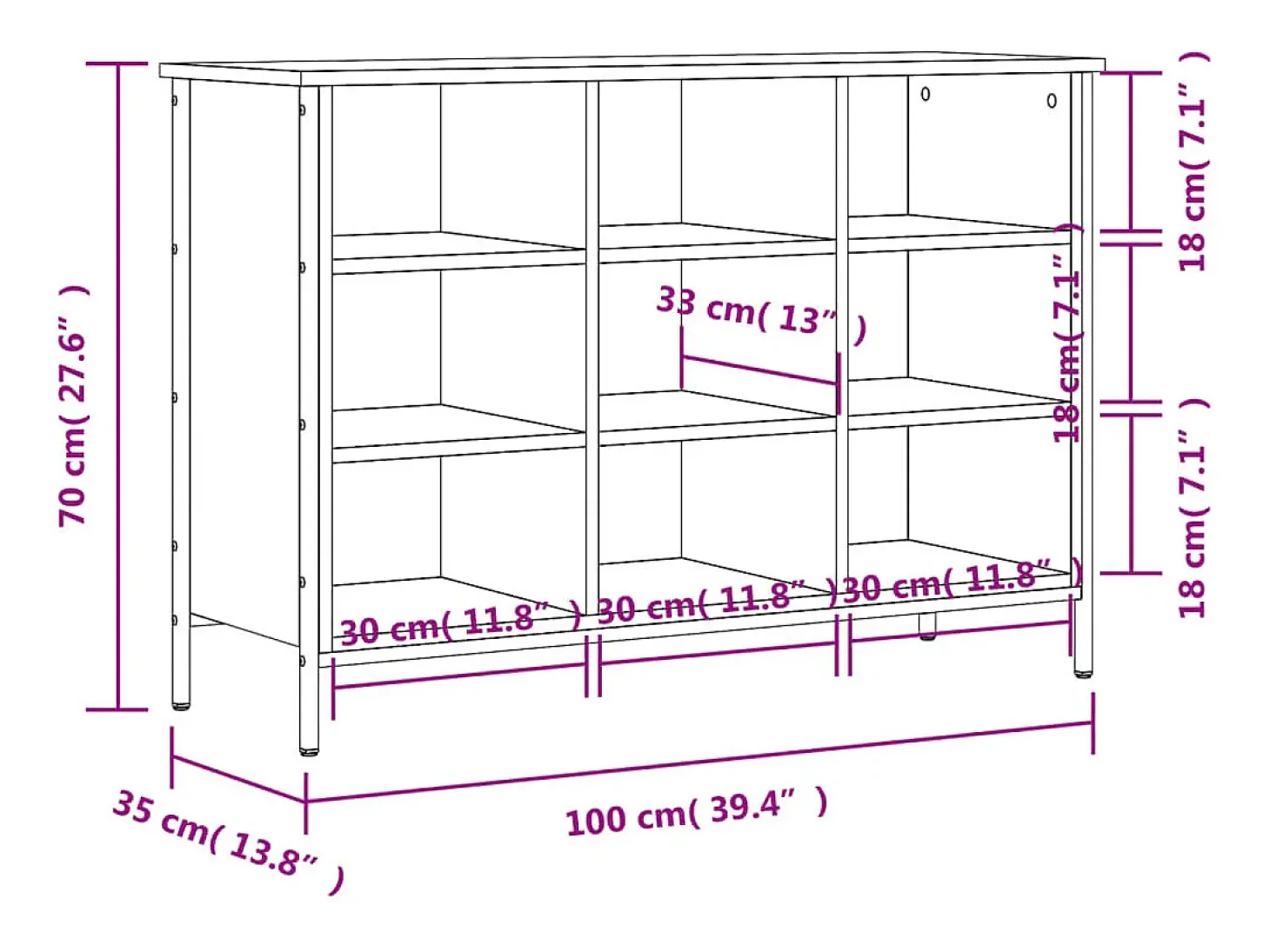 Zapatero Sonoma gris 100x35x70 cm madera de ingeniería