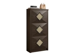 Zapatero vintage con decoración de ratán - 54 x 25 x 115 cm - con 3 compartimentos abatibles - tablero de partículas - color natural oscuro