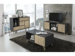 Zapatero WIND, color estructura Gris Antracita, color roble, 90x26x102cm