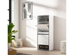 Zapatero, 60x35x145cm, Dormitorio, habitación, Mueble auxiliar, Blanco