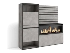 Zapatero, 167x35x145cm, Dormitorio, habitación, Chimenea eléctrica XXL, Listones Decorativos, Cemento