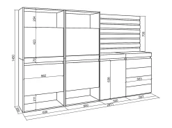Zapatero, 227x35x145cm, Dormitorio, habitación, Cómoda, Cajonera, Listones Decorativos, Cemento