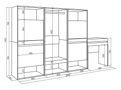 Zapatero, 250x35x145cm, Dormitorio, habitación, Vestidor abierto, Tocador, Blanco