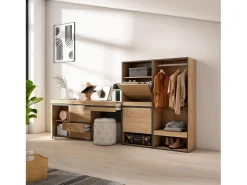 Zapatero, 297x35x145cm, Dormitorio, habitación, Vestidor abierto, Cómoda, Cajonera, Tocador, Roble